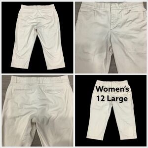 Women's Gloria Vanderbilt 12 L Large Capri Khakis Chino Pants Cream Stretch NWOT